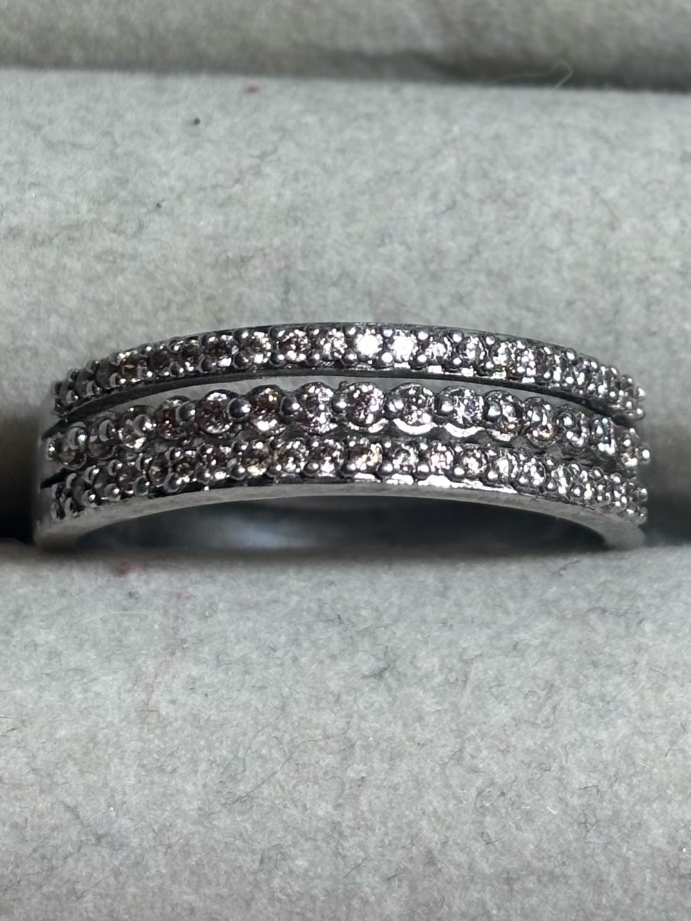 BOMB PARTY Silver Pavé Triple-Row Ring